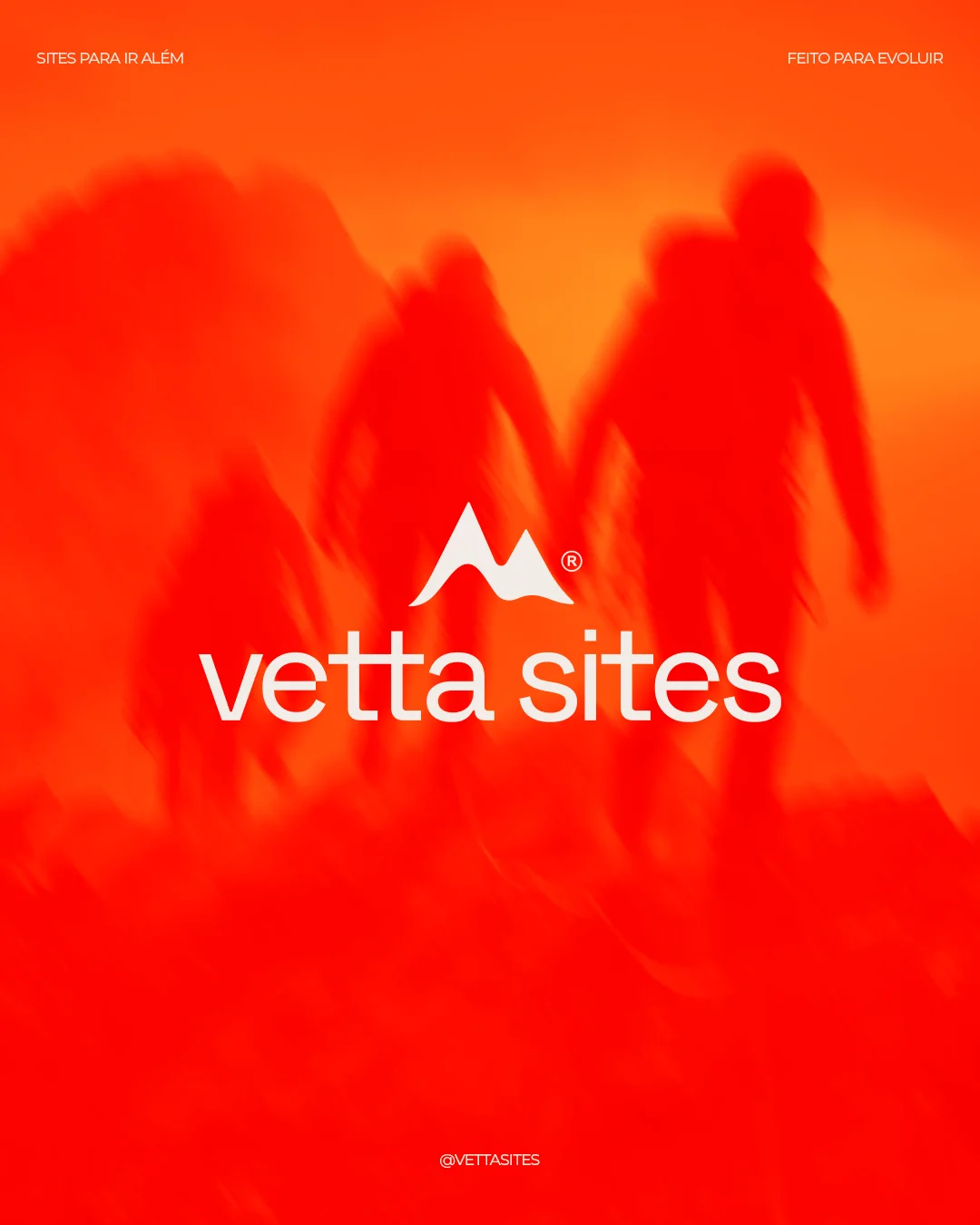 Pôster da Vetta Sites: pessoas caminhando sobre um fundo laranja